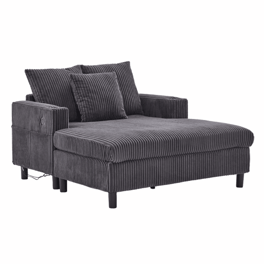 Poltrona chaise longue grande - Com porta-copos laterais, portas USB, iluminação LED ambiente - Cinza escuro