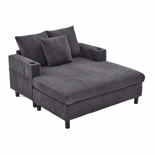 Poltrona chaise longue grande - Com porta-copos laterais, portas USB, iluminação LED ambiente - Cinza escuro