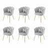 Conjunto de 6 cadeiras modernas em veludo - Com encosto em forma de pétalas e pernas metálicas douradas - Cinza