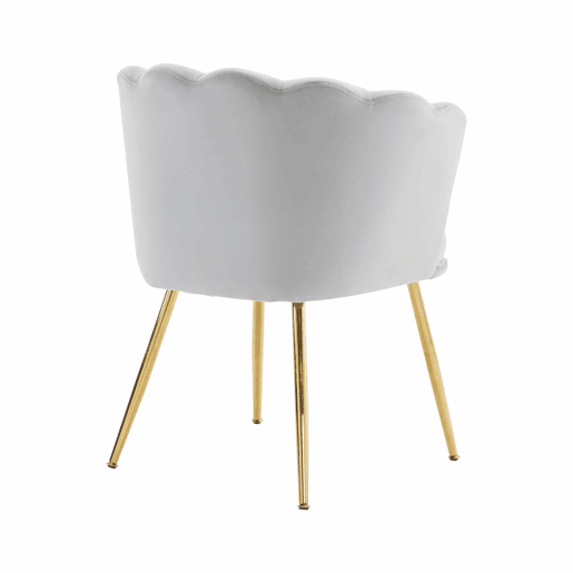 Conjunto de 6 cadeiras modernas em veludo - Com encosto em forma de pétalas e pernas metálicas douradas - Cinza