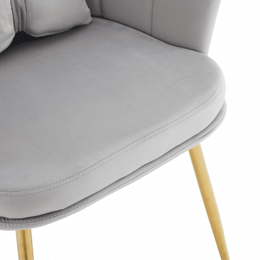 Conjunto de 6 cadeiras modernas em veludo - Com encosto em forma de pétalas e pernas metálicas douradas - Cinza