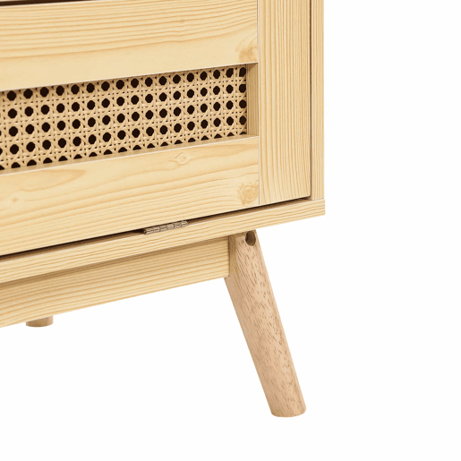 Armário com barra e 2 portas - Com tampa inferior rebatível, design em vime - Cor natural