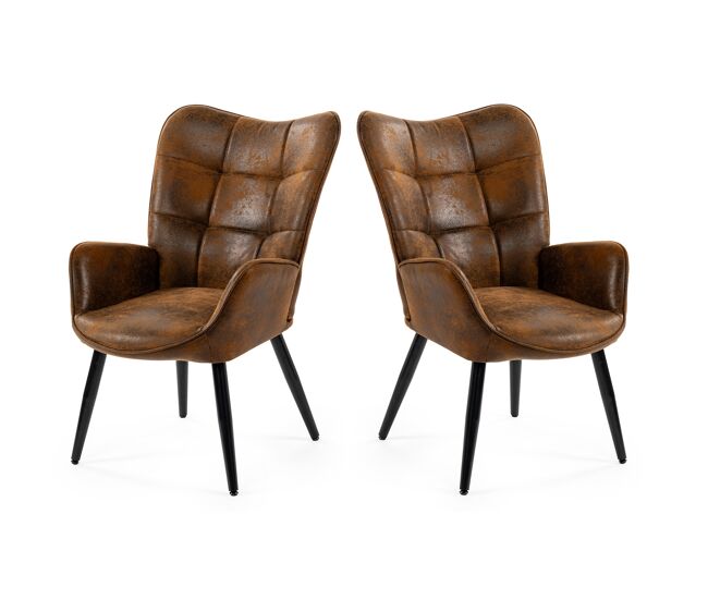 Pack de 2 sillones escandinavos de diseño con reposabrazos y patas de metal resistentes tapizados en suédine suave para salón y dormitorio