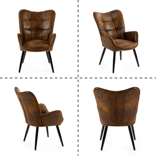 Pack 2 Poltronas Escandinavas de Design com Apoio de Braços e Pés de Metal Resistentes Estofadas em Camurça Macia para Sala e Quarto