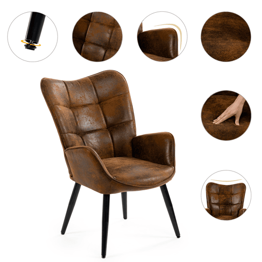 Pack 2 Poltronas Escandinavas de Design com Apoio de Braços e Pés de Metal Resistentes Estofadas em Camurça Macia para Sala e Quarto