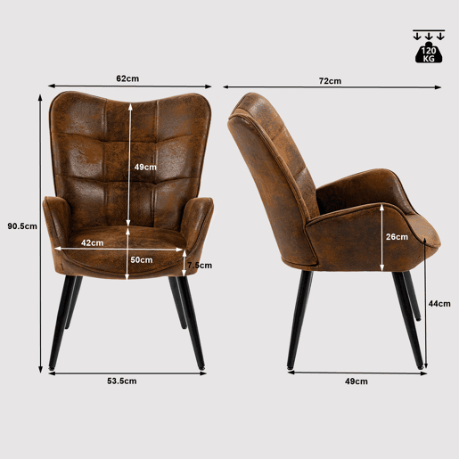 Pack 2 Poltronas Escandinavas de Design com Apoio de Braços e Pés de Metal Resistentes Estofadas em Camurça Macia para Sala e Quarto