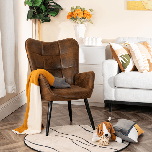 Pack 2 Poltronas Escandinavas de Design com Apoio de Braços e Pés de Metal Resistentes Estofadas em Camurça Macia para Sala e Quarto