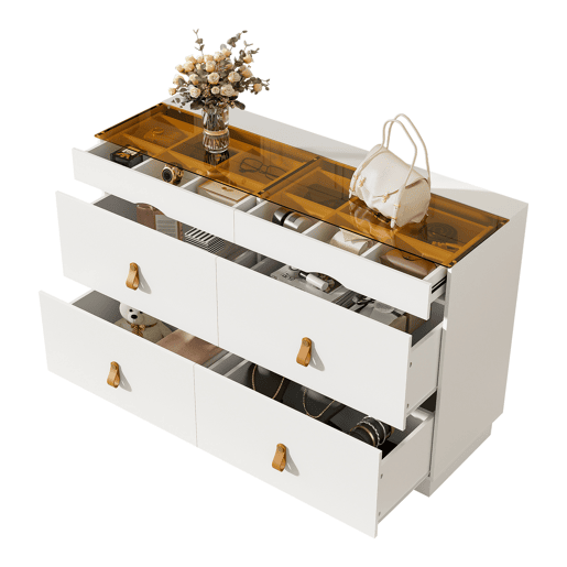 Cômoda dupla de painel de partículas com 6 gavetas,branco Cômoda dupla de painel de partículas com 6 gavetas,branco