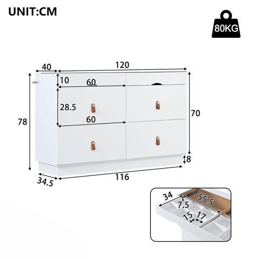 Cômoda dupla de painel de partículas com 6 gavetas,branco Cômoda dupla de painel de partículas com 6 gavetas,branco