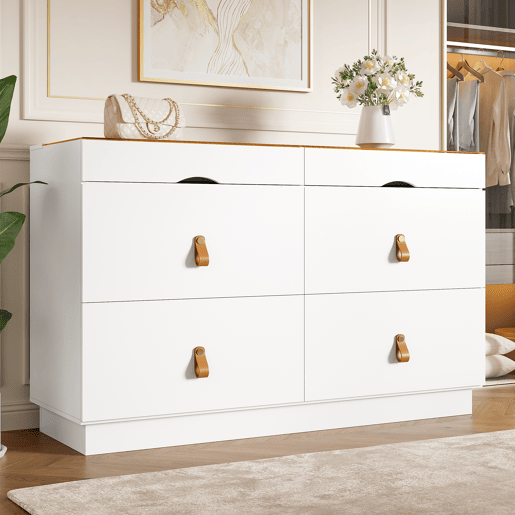 Cômoda dupla de painel de partículas com 6 gavetas,branco Cômoda dupla de painel de partículas com 6 gavetas,branco