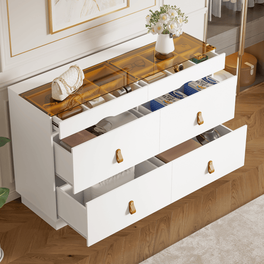 Cômoda dupla de painel de partículas com 6 gavetas,branco Cômoda dupla de painel de partículas com 6 gavetas,branco