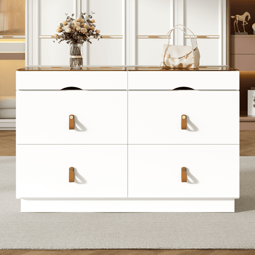 Cômoda dupla de painel de partículas com 6 gavetas,branco Cômoda dupla de painel de partículas com 6 gavetas,branco