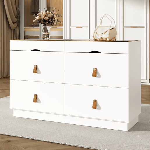 Cômoda dupla de painel de partículas com 6 gavetas,branco Cômoda dupla de painel de partículas com 6 gavetas,branco