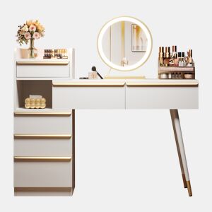 Toucador de painel de partículas com espelho e 6 gavetas,branco