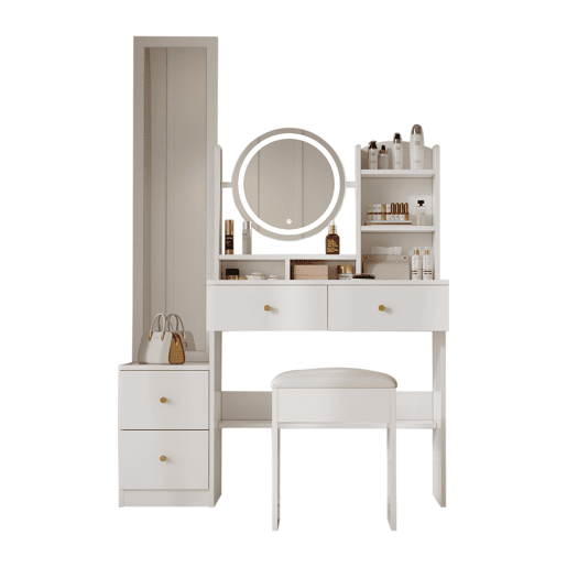 Toucador de painel de partículas com espelho e 4 gavetas,branco