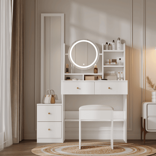 Toucador de painel de partículas com espelho e 4 gavetas,branco