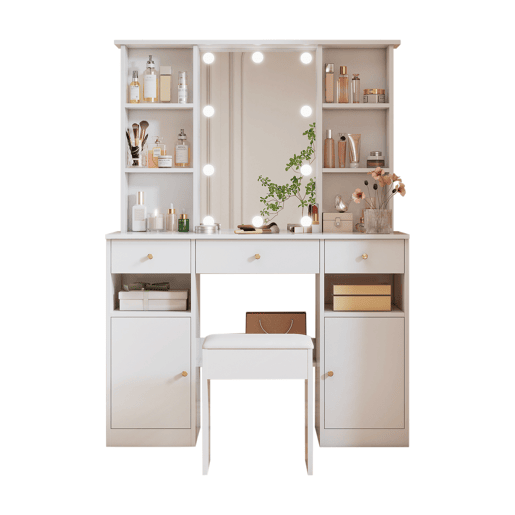 Toucador de painel de partículas com espelho e 3 gavetas,branco