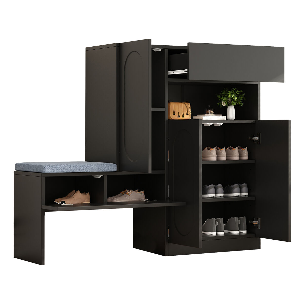 Zapatero de panel de partículas con 3 puertas,negro