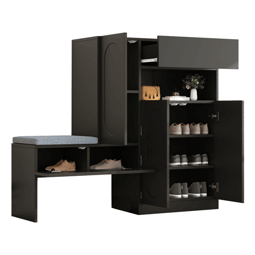Sapateira de painel de partículas com 3 portas,preto