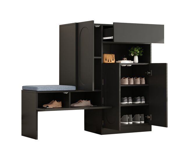 Zapatero de panel de partículas con 3 puertas,negro