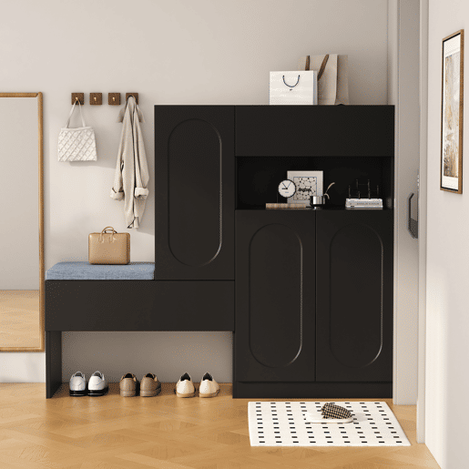 Sapateira de painel de partículas com 3 portas,preto