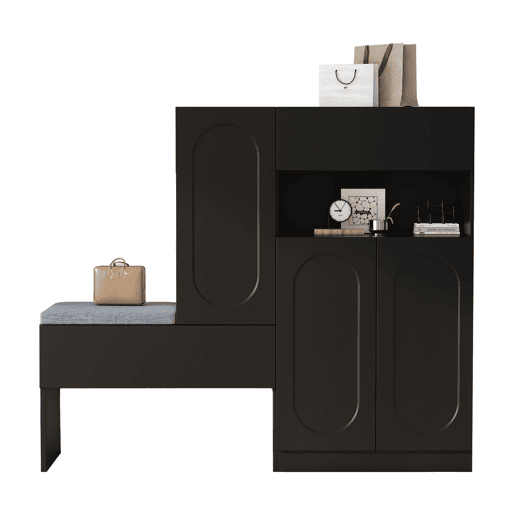 Sapateira de painel de partículas com 3 portas,preto