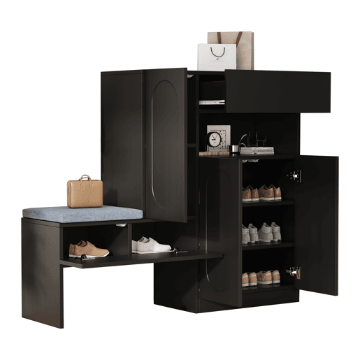Sapateira de painel de partículas com 3 portas,preto