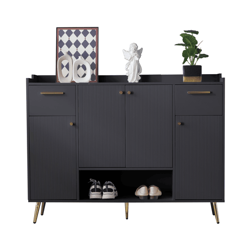 Sapateira de painel de partículas com 4 portas,preto