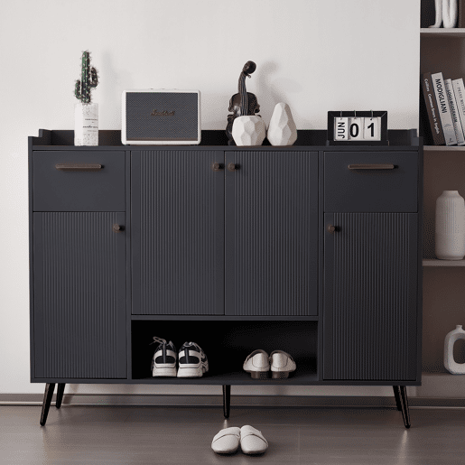 Sapateira de painel de partículas com 4 portas,preto