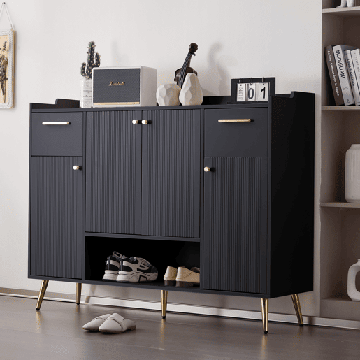 Sapateira de painel de partículas com 4 portas,preto