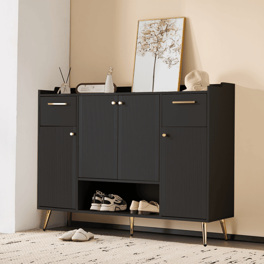 Sapateira de painel de partículas com 4 portas,preto
