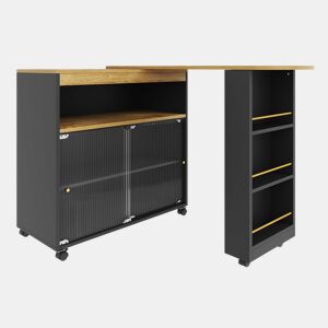 Mesa de bar extensível 138-204×39×105 cm - Mesa de bar moderna com arrumação e LED - Preta