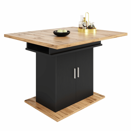 Mesa de jantar retrátil 140x70 cm - em MDF - com arrumação - Preto e Natural