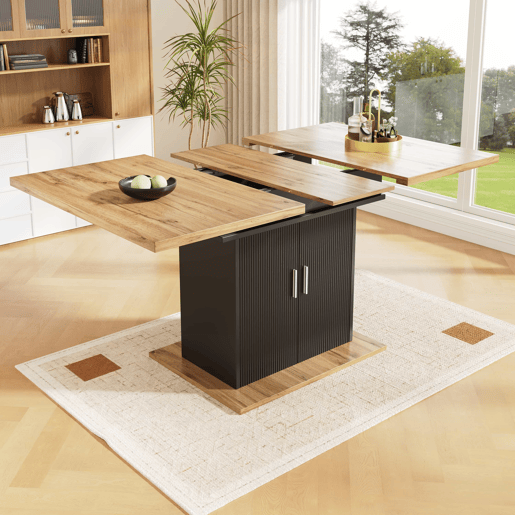 Mesa de jantar retrátil 140x70 cm - em MDF - com arrumação - Preto e Natural