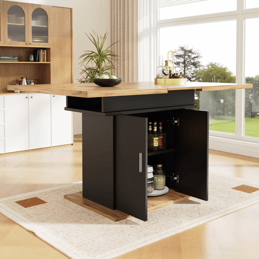 Mesa de jantar retrátil 140x70 cm - em MDF - com arrumação - Preto e Natural