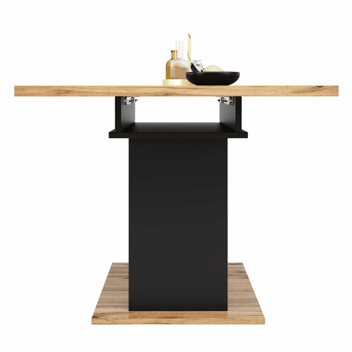 Mesa de jantar retrátil 140x70 cm - em MDF - com arrumação - Preto e Natural