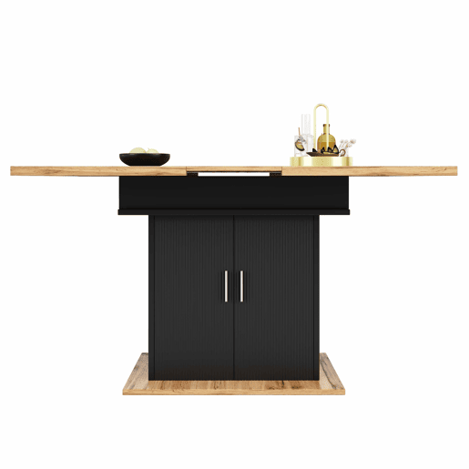 Mesa de jantar retrátil 140x70 cm - em MDF - com arrumação - Preto e Natural