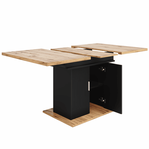 Mesa de jantar retrátil 140x70 cm - em MDF - com arrumação - Preto e Natural