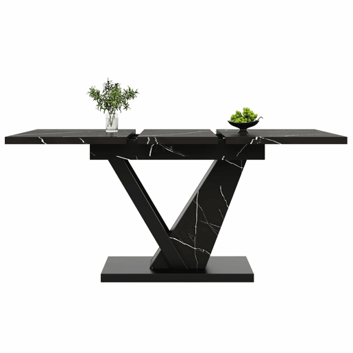 Mesa extensível telescópica 120-160*75 cm - Mesa de cozinha, design com padrão mármore preto