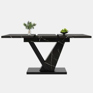 Mesa extensível telescópica 120-160*75 cm - Mesa de cozinha, design com padrão mármore preto
