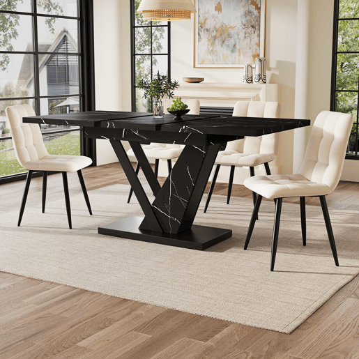 Mesa extensível telescópica 120-160*75 cm - Mesa de cozinha, design com padrão mármore preto