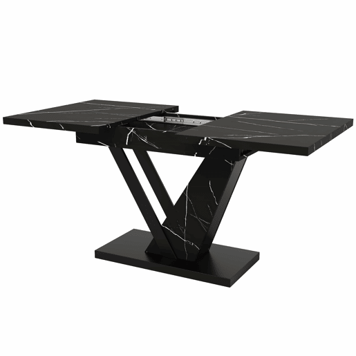 Mesa extensível telescópica 120-160*75 cm - Mesa de cozinha, design com padrão mármore preto