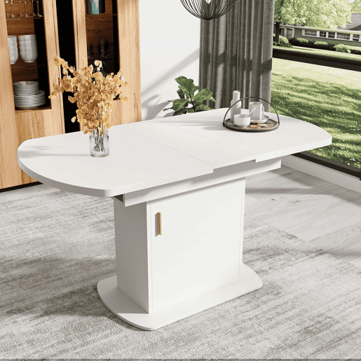 Mesa de jantar oval retrátil - com espaço de arrumação e pega dourada - Branca