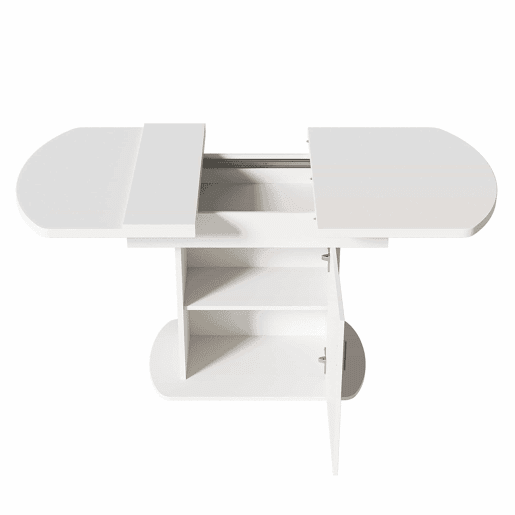 Mesa de jantar oval retrátil - com espaço de arrumação e pega dourada - Branca