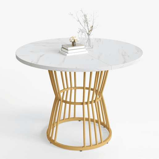 Mesa de jantar 1 peça - Mesa de cozinha com estrutura metálica, design moderno em mármore - Branco