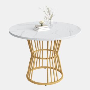 Mesa de jantar 1 peça - Mesa de cozinha com estrutura metálica, design moderno em mármore - Branco