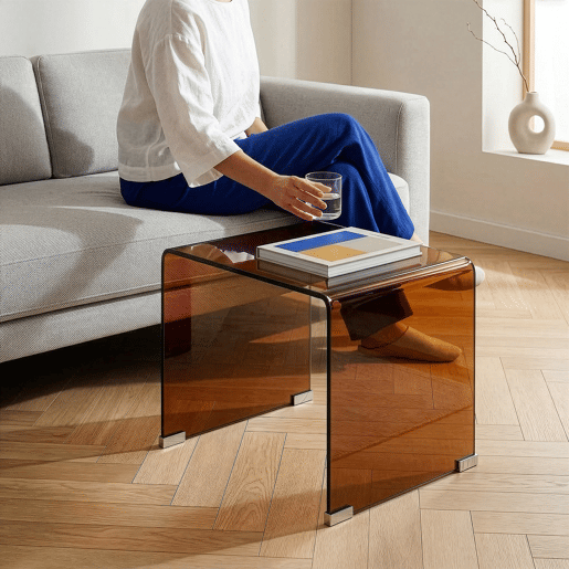 Mesa lateral de vidro Varlofrek montada 50x50x50 cm Castanho en.casa