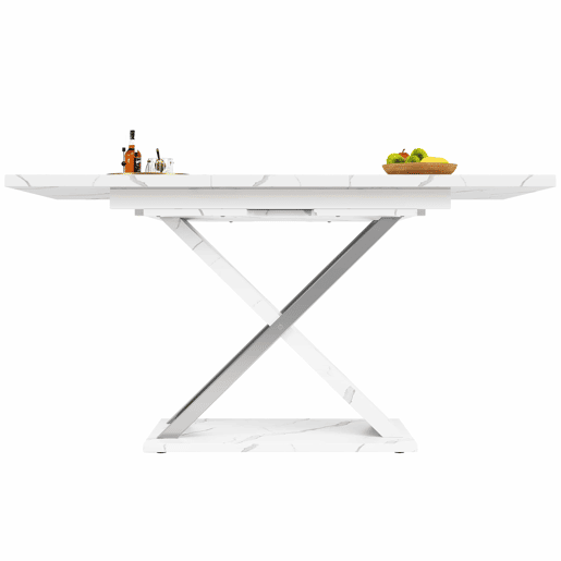 Mesa extensível 118-157 cm - Mesa de jantar e cozinha com pernas cruzadas - Branco