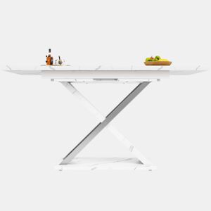 Mesa extensível 118-157 cm - Mesa de jantar e cozinha com pernas cruzadas - Branco