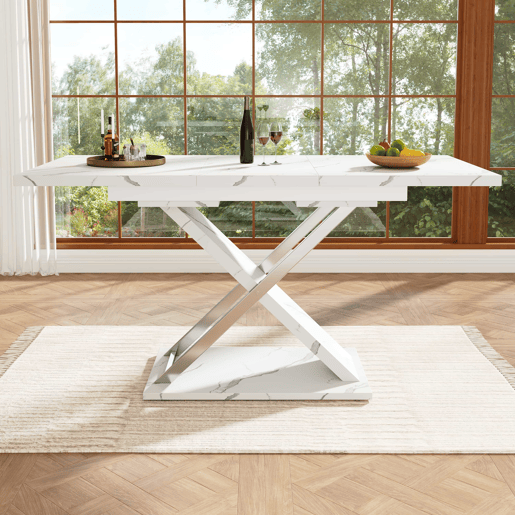 Mesa extensível 118-157 cm - Mesa de jantar e cozinha com pernas cruzadas - Branco